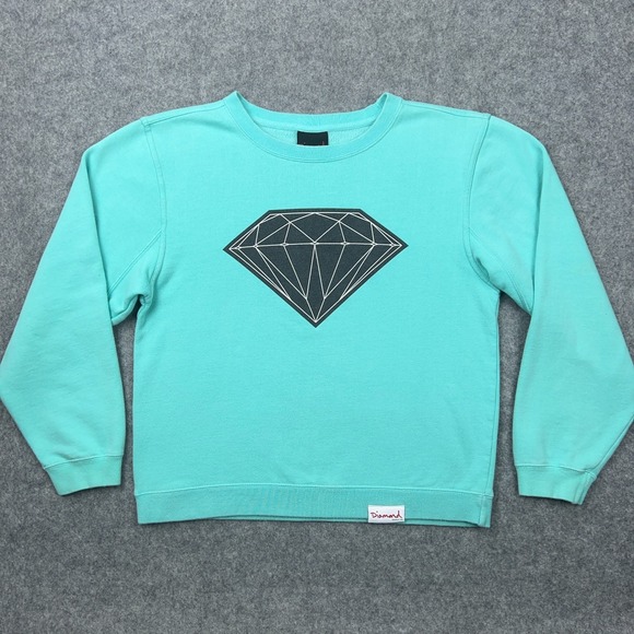 Diamond Supply Sweatshirt Womens Medium Teal‎ Blue Crewneck Pullover Y2K Skate - Picture 2 of 12